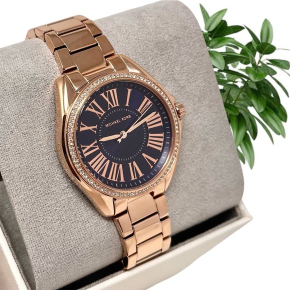 NWT MICHAEL KORS Kacie Rose-Gold Tone Navy Dial Crystals MK6930 Watch main image 8
